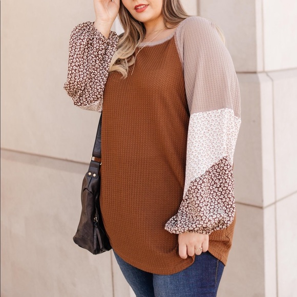 Autumn Mini Floral Balloon Sleeve Waffle Knit Top - Picture 10 of 11